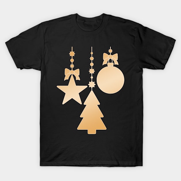 Minimal Christmas Tree Ornaments Gold Gradient T-Shirt by MOP tees